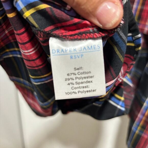 Draper James RSVP Tiered Midi Dress XL Red Black Plaid Smocked Bow Back Stretch - Picture 11 of 12